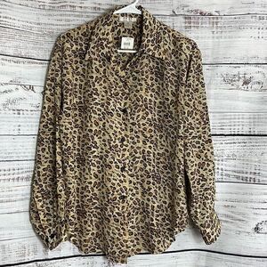 ‎Vintage FU DA Blouse Womens Size Medium  leopard print silk Button Up Top New